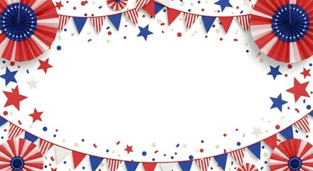 Obraz premium 4th of july festive background with bunting and paper fans isolated on white background