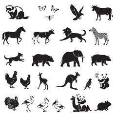 Fototapeta premium Collection of animal silhouettes with silhouette wildlife illustration collection graphics domestic elephant kangaroo