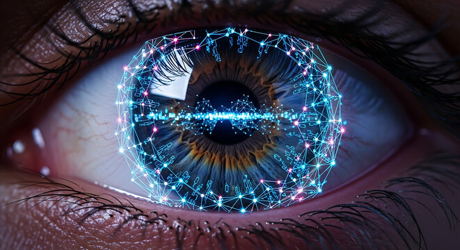 Futuristic Digital Network Overlayed on a Human Eye - Concept of Advanced Technology