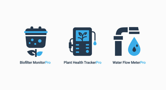 Soil monitor plant health tracker water flow meter icons with smart farming precision agriculture flat design agriculture gardening technology environment measurement irrigation vegetable