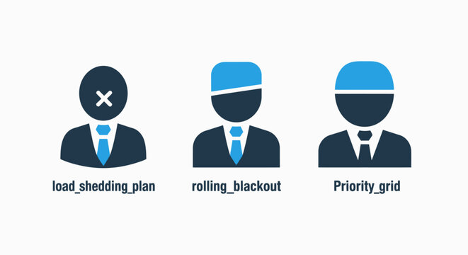 Energy management concepts: load shedding plan rolling blackout priority grid icons electricity outage crisis management smart grid power cut electricity blackout priority management