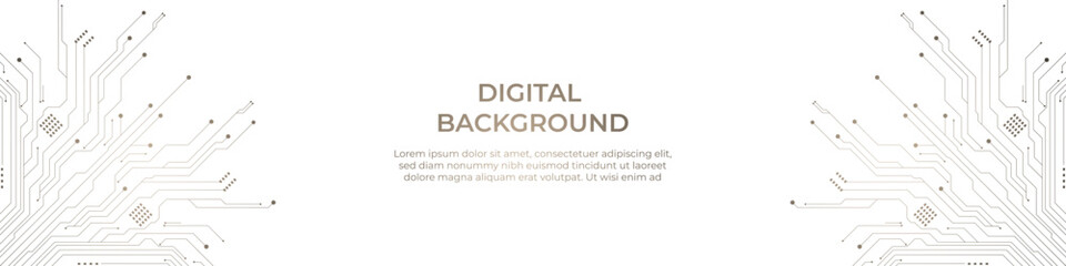 Obraz premium Futuristic digital circuit technology background featuring glowing lines, nodes, and electronic connections. High-tech abstract backdrop inspired by motherboard and data network structure. Perfect for