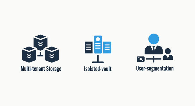 Information technology infrastructure icons representing multi-tenant storage isolated vault and user segmentation concepts with segmentation database technology infrastructure security isolated