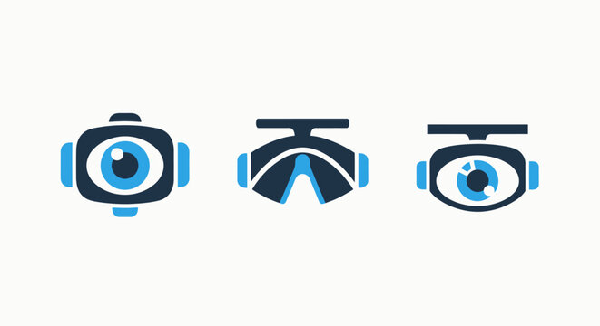Set of three digital surveillance and monitoring concept icons featuring stylized eye lens designs surveillance monitoring security protection technology abstract minimalist internet business