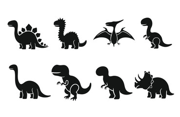 Diverse Solid Silhouette Dinosaur and Pterodactyl Collection Set © revpy