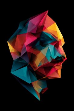 Vibrant Abstract Polygonal Face Design with Sharp Edges and Modern Faceting for Creative Projects