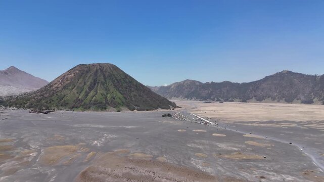 Aerial shot of the active valcano Mount Bromo in Indonesia.
