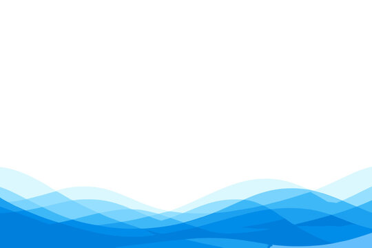 Minimalist abstract background featuring elegant overlapping translucent blue waves at the bottom and ample white copy space. Clean modern vector design for business presentation, web banner, or
