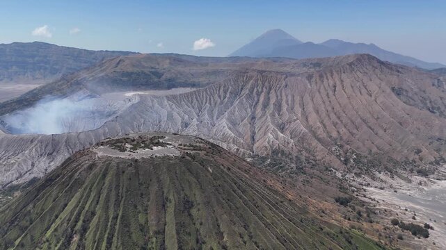 Aerial shot of the active valcano Mount Bromo in Indonesia.