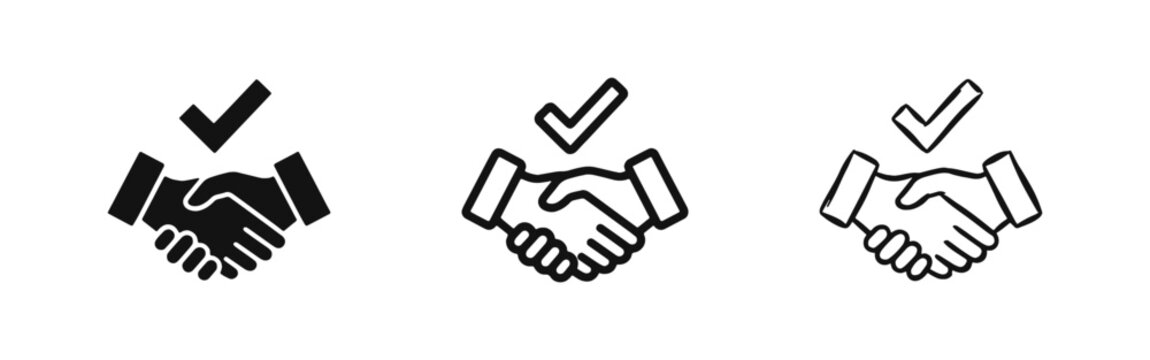 Handshake with Check Mark Agreement Icon Set