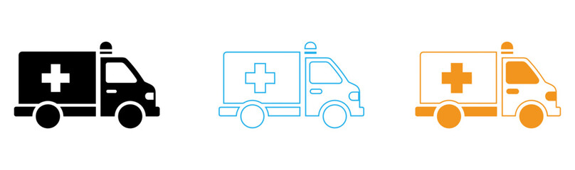 Two ambulance icons blue and orange line art on black background © Icon shop