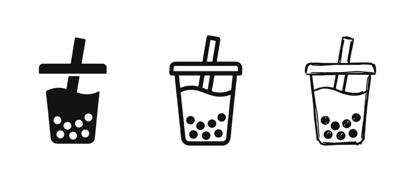 Bubble Tea Boba Icon Set - Sweet Beverage and Refreshment Symbol