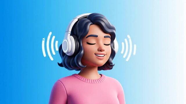 Animated flat vector icon of a human head with sound waves representing active listening and communication, high quality 4K resolution motion graphics loop for multimedia projects.