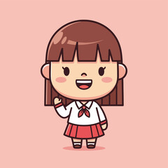 Fototapeta premium Cute cartoon girl student waving hand with happy expression.