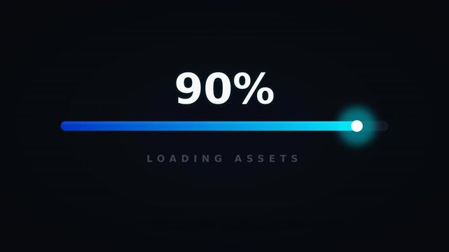 A sleek progress bar displays completion on a dark background, indicating loading assets