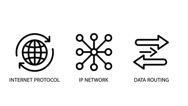 Internet protocol and data routing network icons representing global connectivity and information transfer with internet protocol connection connectivity communication technology information