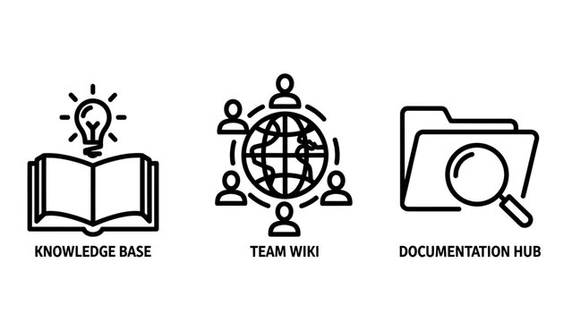 Business information management line icons set featuring knowledge base team wiki and documentation hub business management knowledge documentation information organization corporate lightbulb