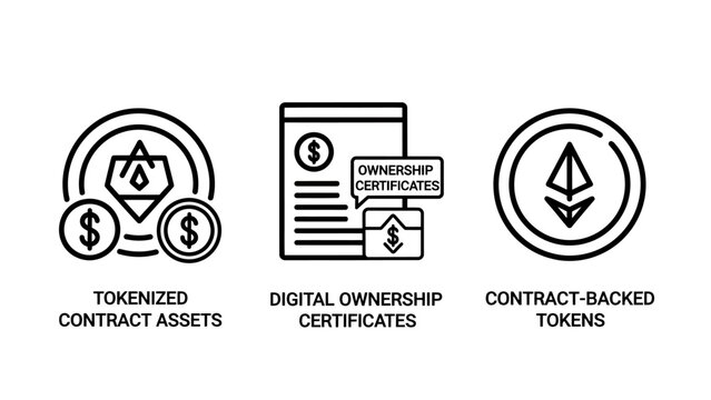 Blockchain financial asset symbols tokenized contracts ownership certificates and backed tokens with smart contract digital asset blockchain contract ownership certificate investment technology