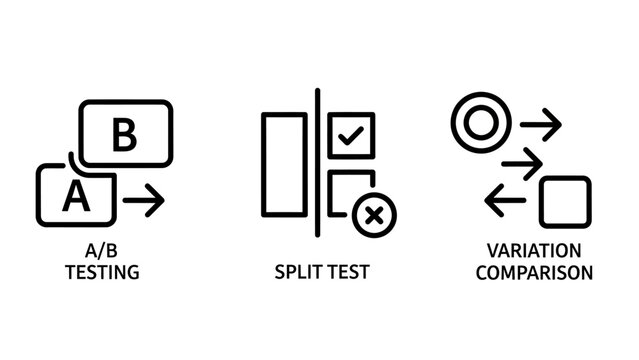 Technical comparison icon set featuring a b testing split test and variation comparison symbols variation comparison analytics experiment optimization conversion marketing business behavior