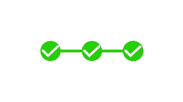 Three step-by-step infographic process with check mark icon animation on white background.
