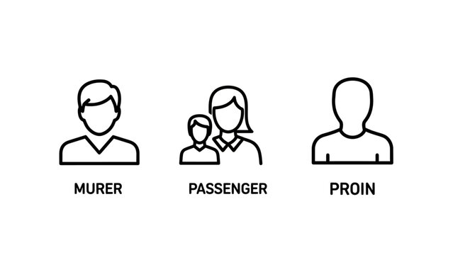 Set of minimalist people icons representing different roles including murer passenger and proin passenger minimalist illustration business collection traveler customer identity interface