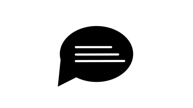Chat message bubble icon animation with text lines on white background.