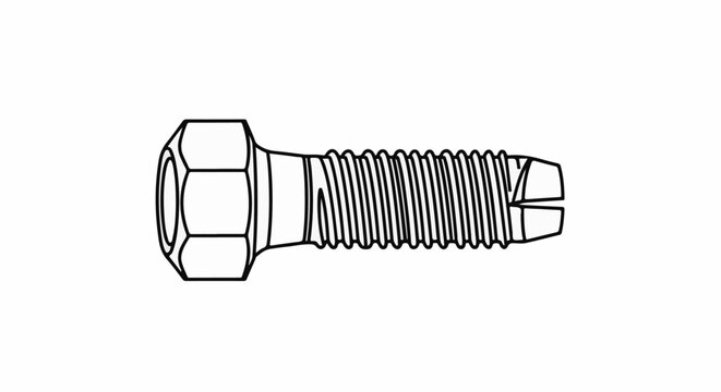 Technical drawing of a bolt with a hex head and threaded end