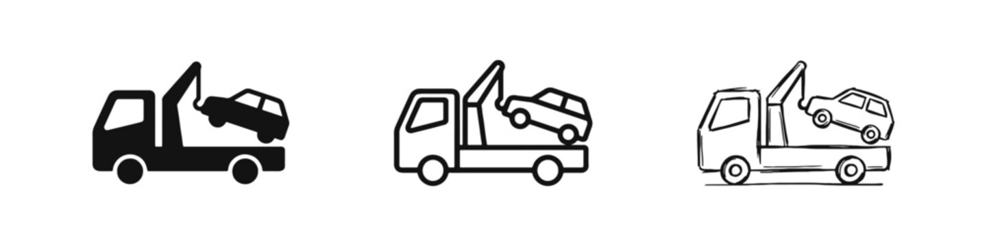 Roadside Assistance and Towing Service Icons Set with Tow Truck
