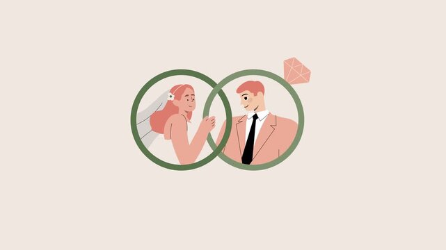 Wedding couple loop animated video, 4k animation. The bride and groom.