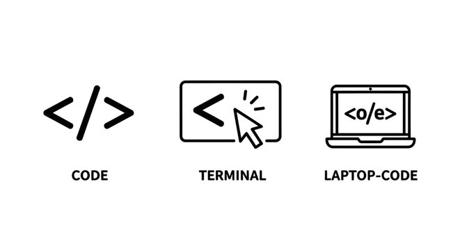 Icons for code terminal laptop with code command line web development flat design programming terminal computer software developer technology application illustration internet interface