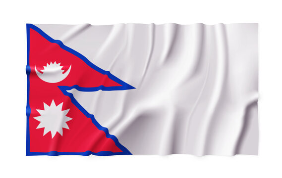 Realistic Nepal country flag isolated on a transparent background. Silk atlas detailed fabric flag. Vector PNG