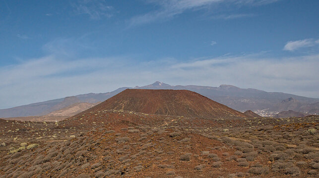 volcanic mountain landscape in Malpais de Rasca nature reserve, Tenerife, Canary islands, Spain 