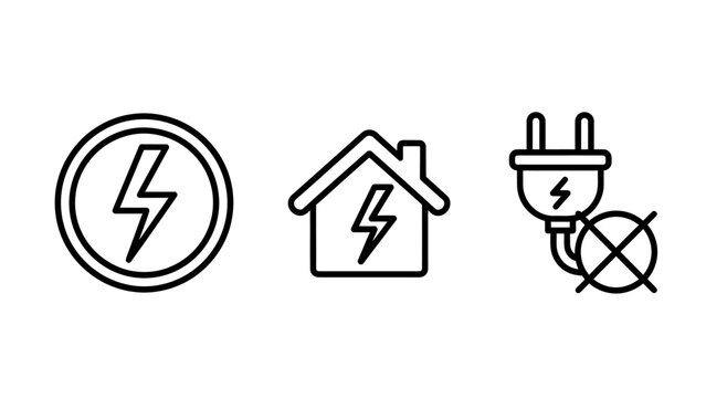 Electricity and energy icons collection featuring a lightning symbol home power connection a disconnected plug representing power failure electricity lightning electric household blackout