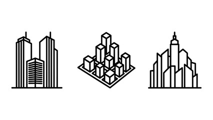 Fototapeta premium Urban infrastructure and city skyline line icon set depicting skyscrapers and building complexes with building architecture skyscraper construction metropolis apartment development district