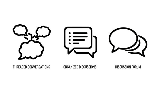 Communication and discussion icons set with speech bubbles representing group conversations structured topics and interpersonal dialogue for web and app design communication dialogue discussion