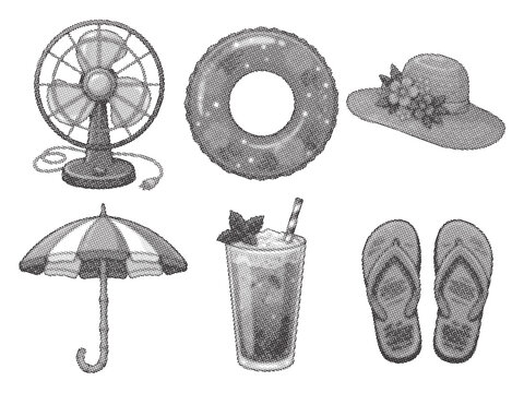 Summer vacation objects and accessories for relaxation and fun in the sun one sentence