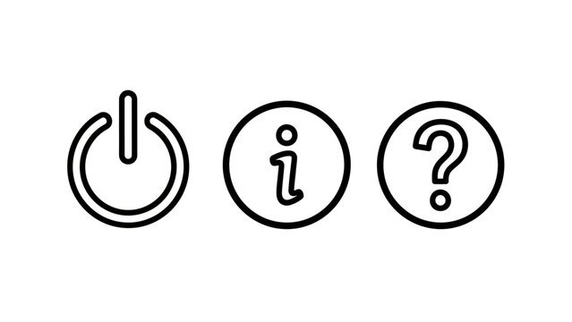 Minimalist power button information and question mark line icons with information question interface application graphics settings communication knowledge technology elements navigation