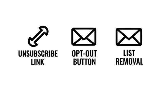 Email subscription management icons illustrating unsubscribe link opt-out button and list removal with unsubscribe marketing subscription communication newsletter preference settings software