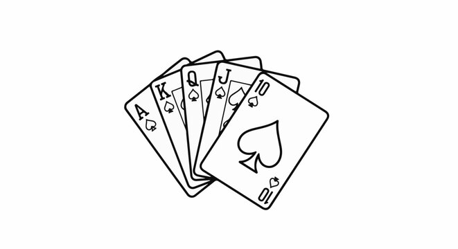 Five spade playing cards, including ace, king, queen, jack and ten