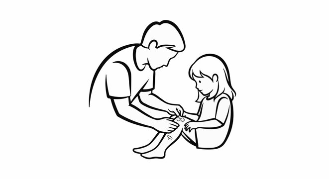 Parent bandaging child's scraped knee with care and compassion