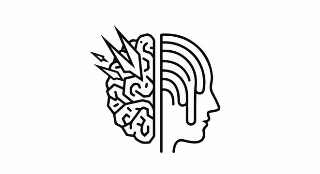 Abstract representation of a human head split into brain and profile