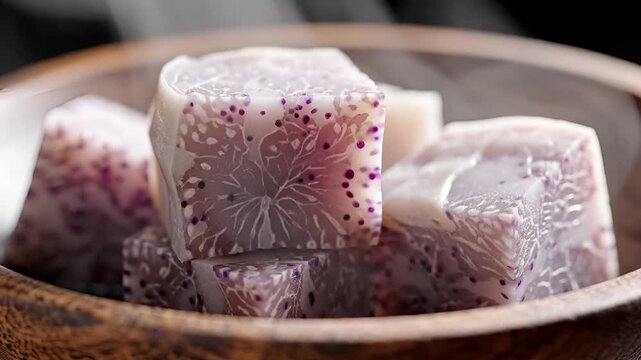 Closeup of Delicious Cubes of Sweet Turkish Delight with Rose Flavor.