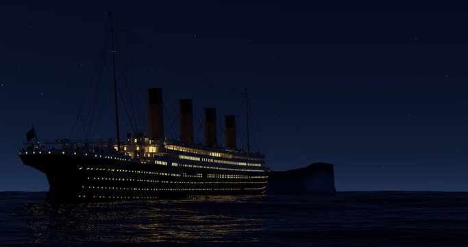 RMS Titanic bei Nacht vor der Kollision mit einem Eisberg