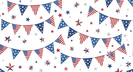 Obraz premium Patriotic memorial day background american flags stars seamless pattern for remembrance