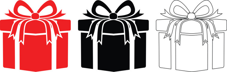 Fototapeta premium Three gift boxes with bows red black and white silhouette