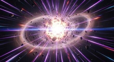 Obraz premium Abstract illustration of energy burst with radiating light and cosmic debris