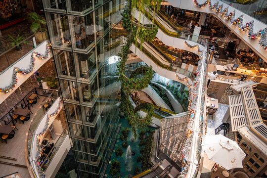Modern Mall Aerial View Green Terraces Hanging Gardens Bangkok