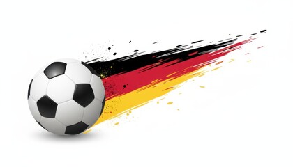 Obraz premium Soccer ball with dynamic german flag color paint splash trail isolated on white background