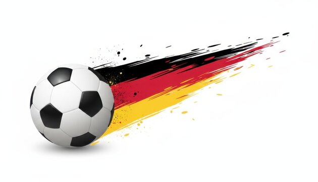 Soccer ball with dynamic german flag color paint splash trail isolated on white background