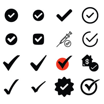 Verified Check Mark Icons Set Approval, Success, Confirmation Tick and Yes Symbols.eps
